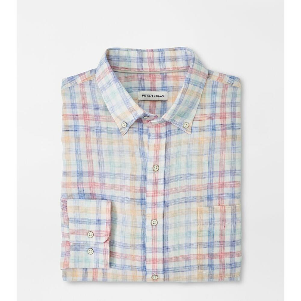Peter Millar L Crown Hammock Linen Sport Shirt Multicolor Plaid Button $160